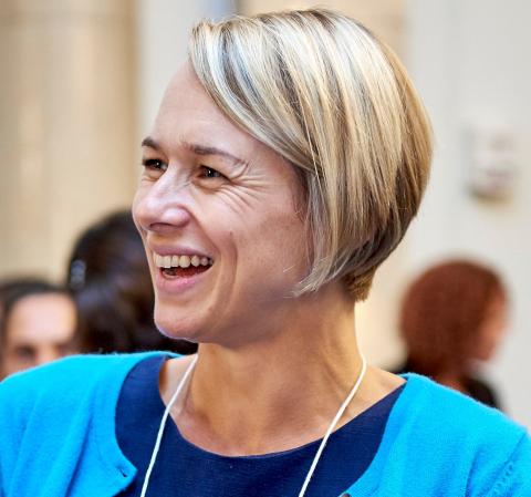 a woman smiling